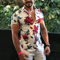 ladiguard plus size men elegant shirts blouse sexy mens clothing 2021 summer model flower tops short sleeve casual shirt blusas