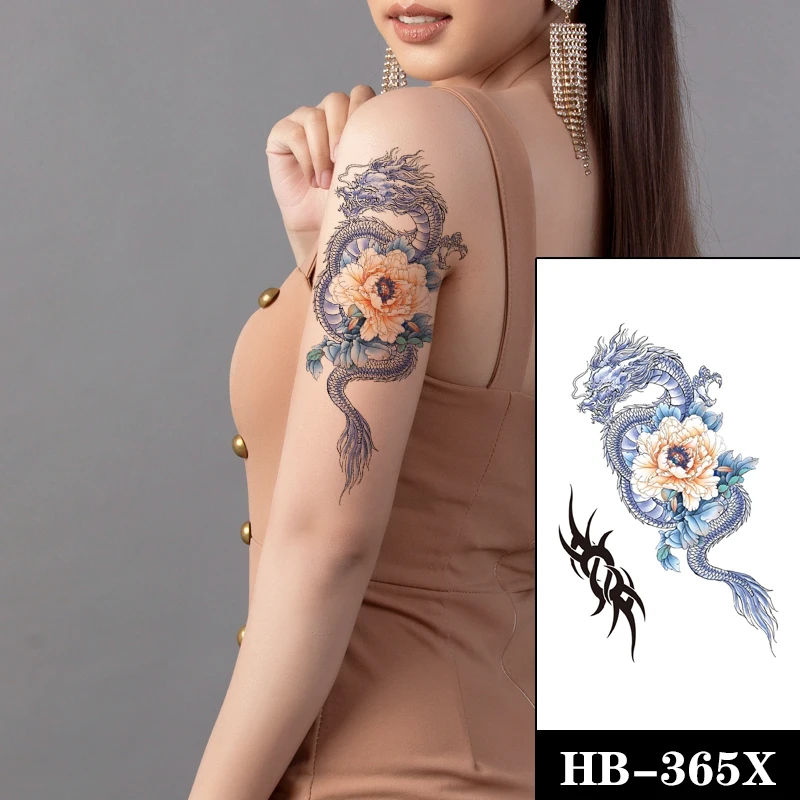 

Watercolor Dragon Lotus Tattoos Stickers Fake Waterproof Black Totem Tattoo Temporary Body Art Arm Neck Tatoos for Women Men