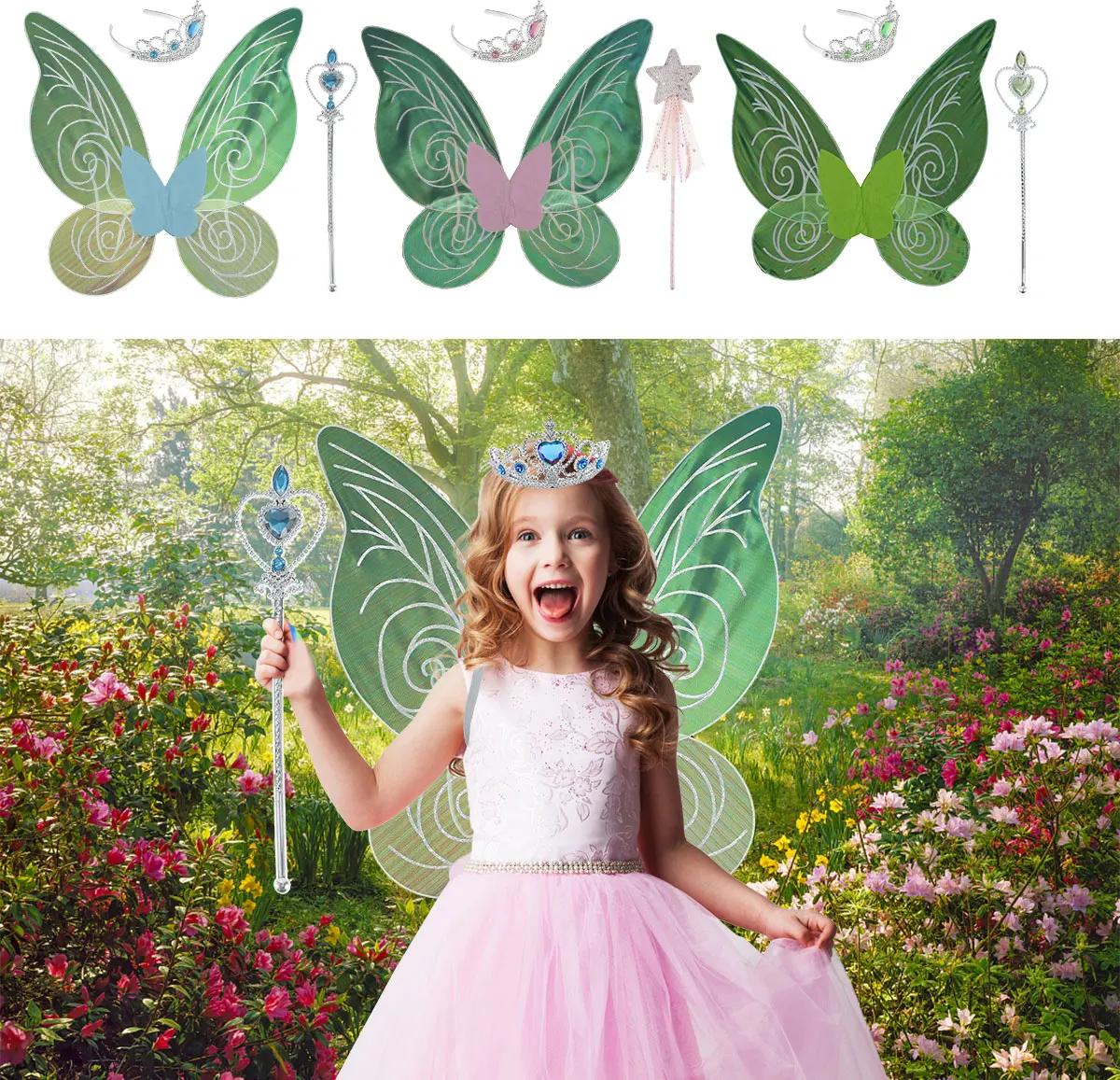 

Fairy Wings Set for Girls Sparkling Angel Wings Butterfly Set with Magic Wand and Crown