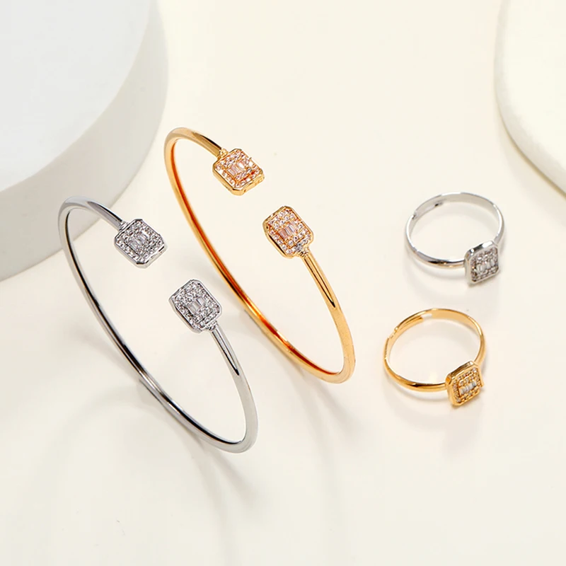 

2021 качественные изысканные женские обручальные браслеты и кольца с фианитами, комплект ювелирных изделий, Женские аксессуары, модный брасл...