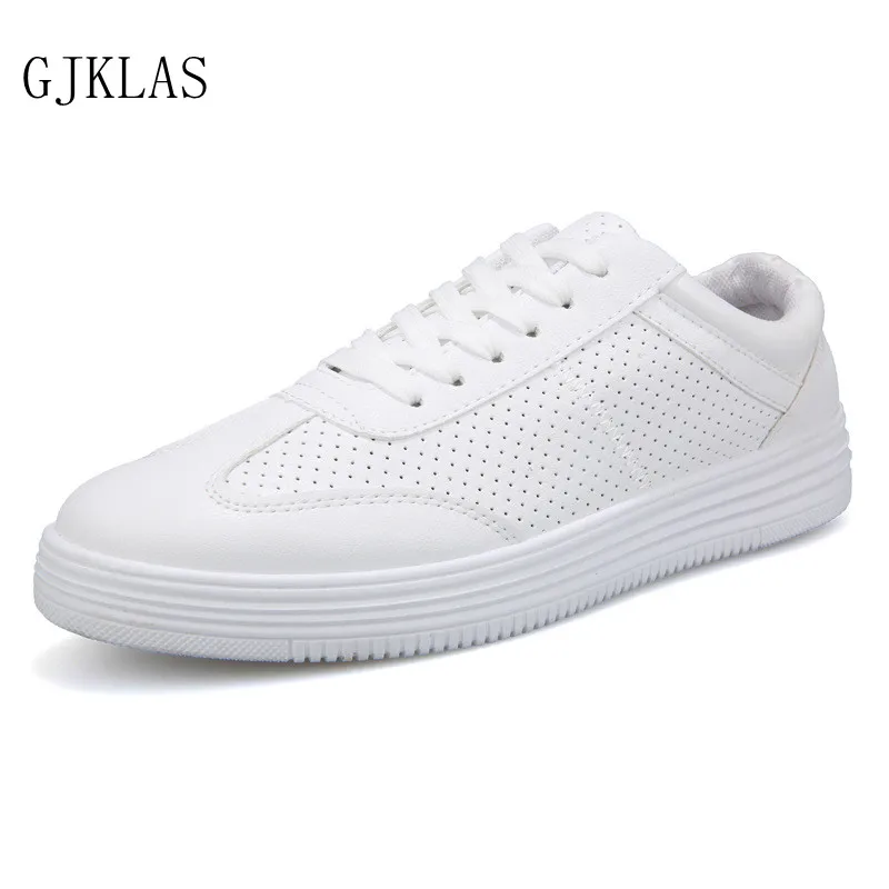 

Кроссовки мужские кожаные, Классическая Повседневная модная обувь, с вырезами, уличные удобные кеды, белые