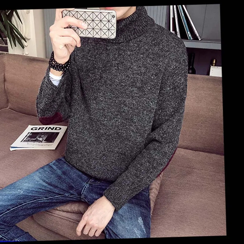 Мужской осенне-зимний свитер с высоким воротником однотонный пуловер вязаный JS26