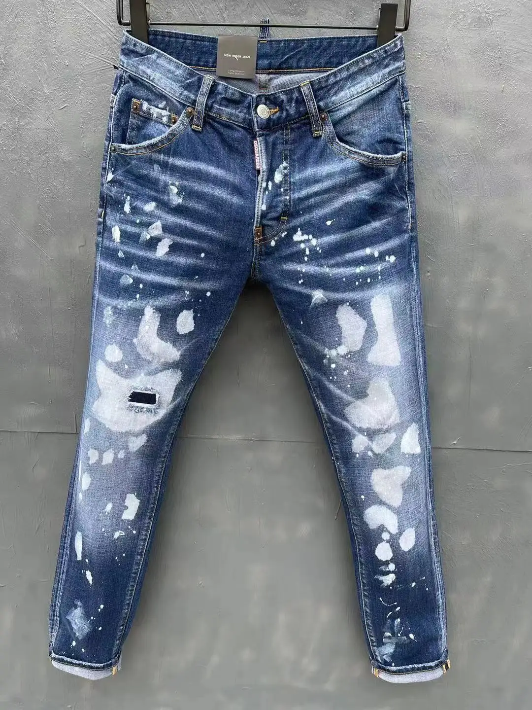 

2021 New DSQUARED2 Men's/Women's Jeans Fashion Slim-Fitting Washed Stretch Hole Paint Spotted Pants 131-1