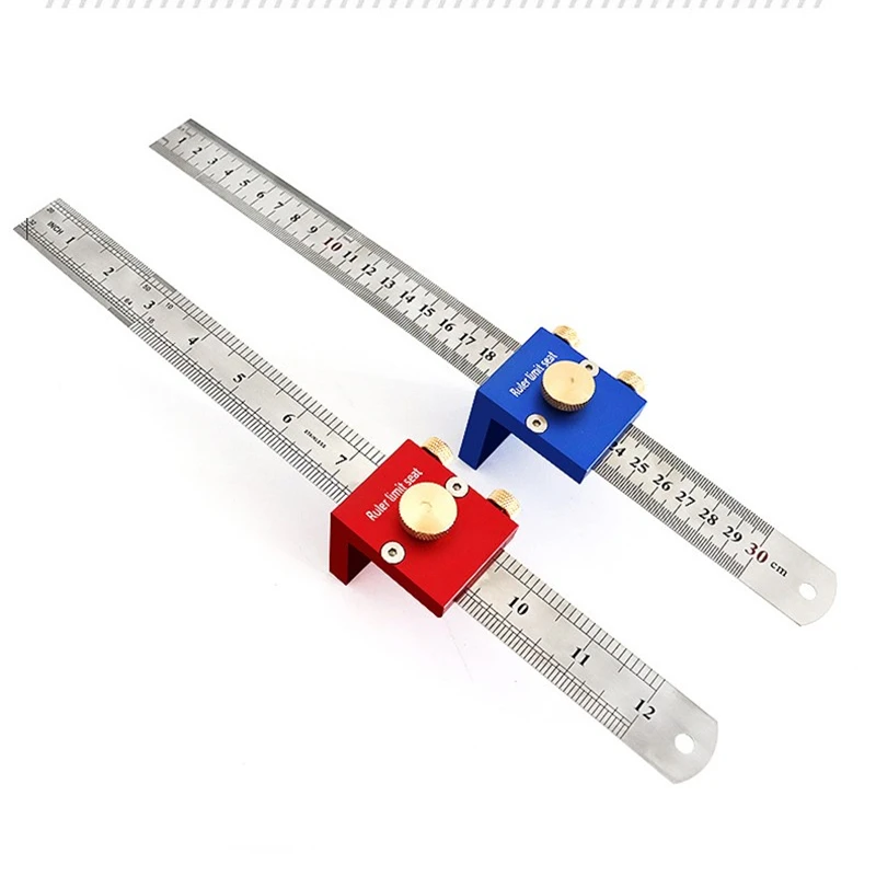 

30CM / 12IN Imperial/Metric Scale Scribing Ruler Carpenter Measuring Ruler 90 Degrees Marking DIY Woodworking Gauge With Stop