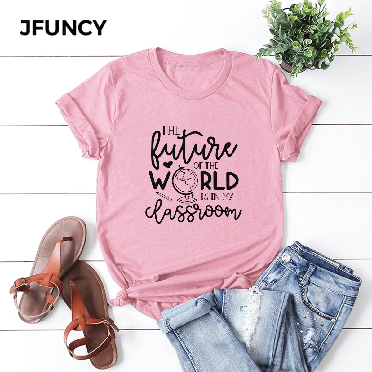 JFUNCY  2020 Summer Letter Print T Shirt Women Oversize T-shirt Female Cotton Short Sleeve Tees Top Woman Casual Tshirt