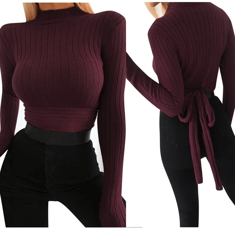 Модные женские футболки с длинным рукавом зимние облегающие пуловеры средней