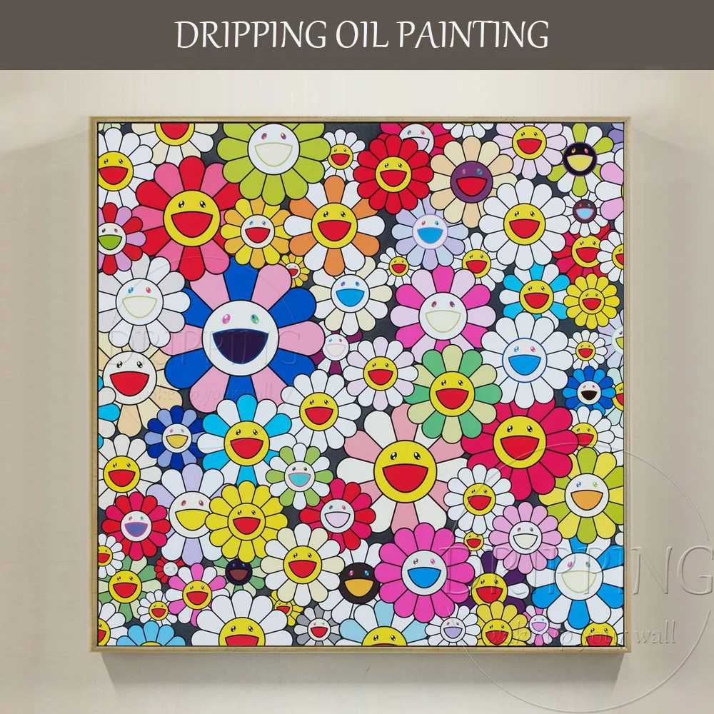 Beste Mode Muur Art Japanse Kunstenaar Ontwerp Hand Geschilderd Hoge Kwaliteit Moderne Bloemen Olieverf Japanse Glimlach Bloem Olieverf