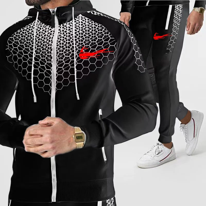 

Men's sweatshirt + sportswear jogging pants jogging pants men's zipper hoodie fitness sportswear running suit 2021 winter new