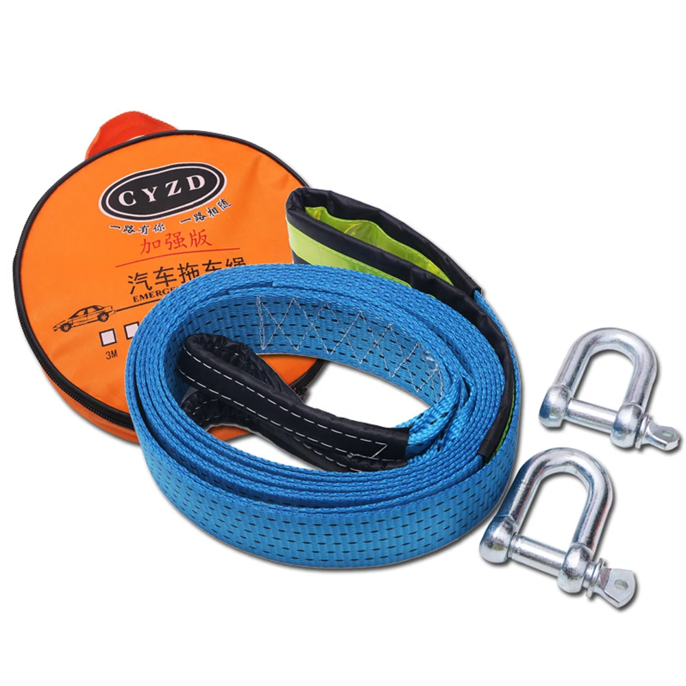 

8Tons Car Tow rope Heavy Duty Nylon Tow Strap with U-shaped Hooks 3m 5m Reflective Tape for SUV Car Trailer Off Road Accessories