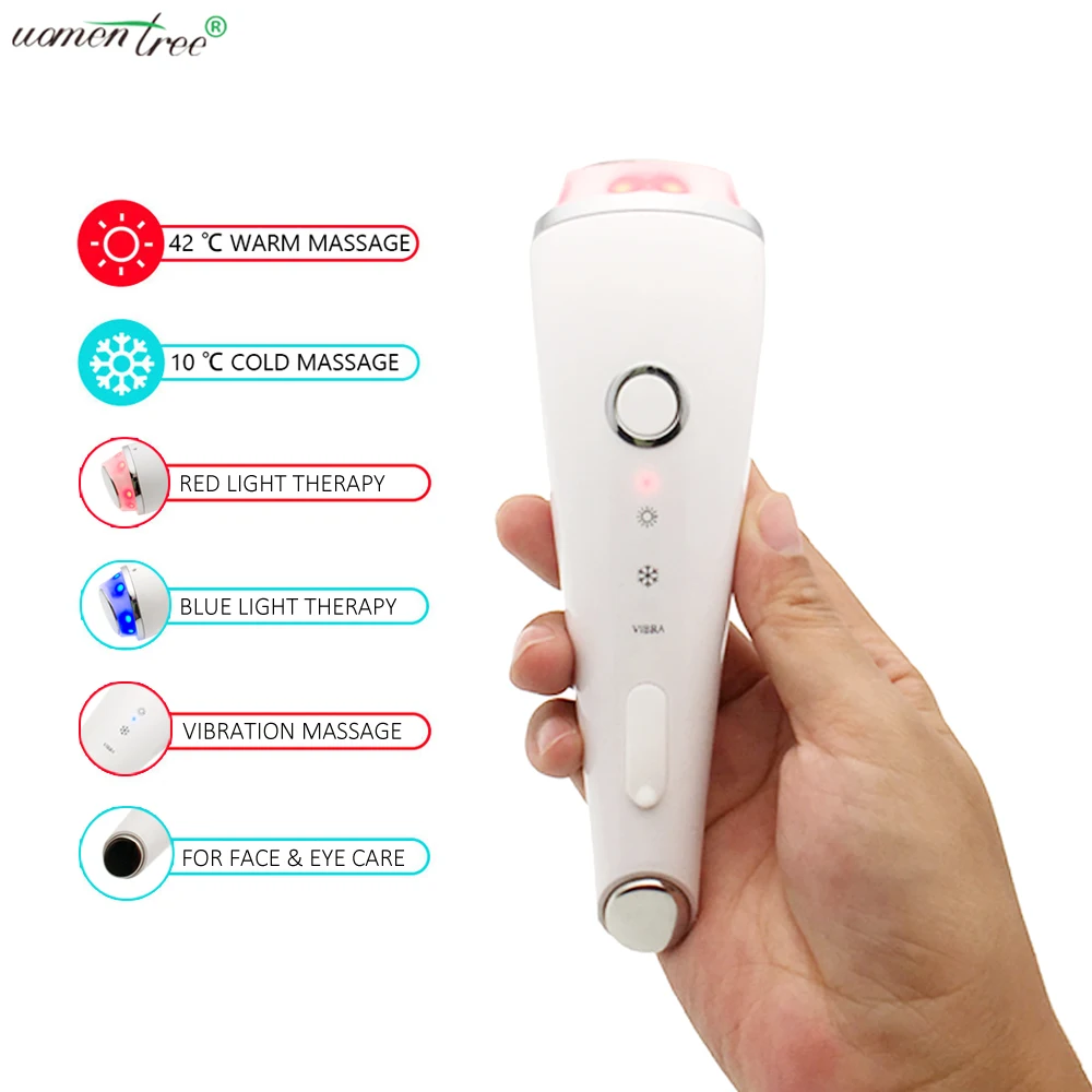 Acheter Masseur Ultrasonique Pour Le Visage Et Les Yeux, Outil De Massage à Vibrations, Marteau Chaud Et Froid, Cryothérapie, Photon Rouge Et Bleu, Soin De La Peau, élimine Les Rides, Machine De Beauté