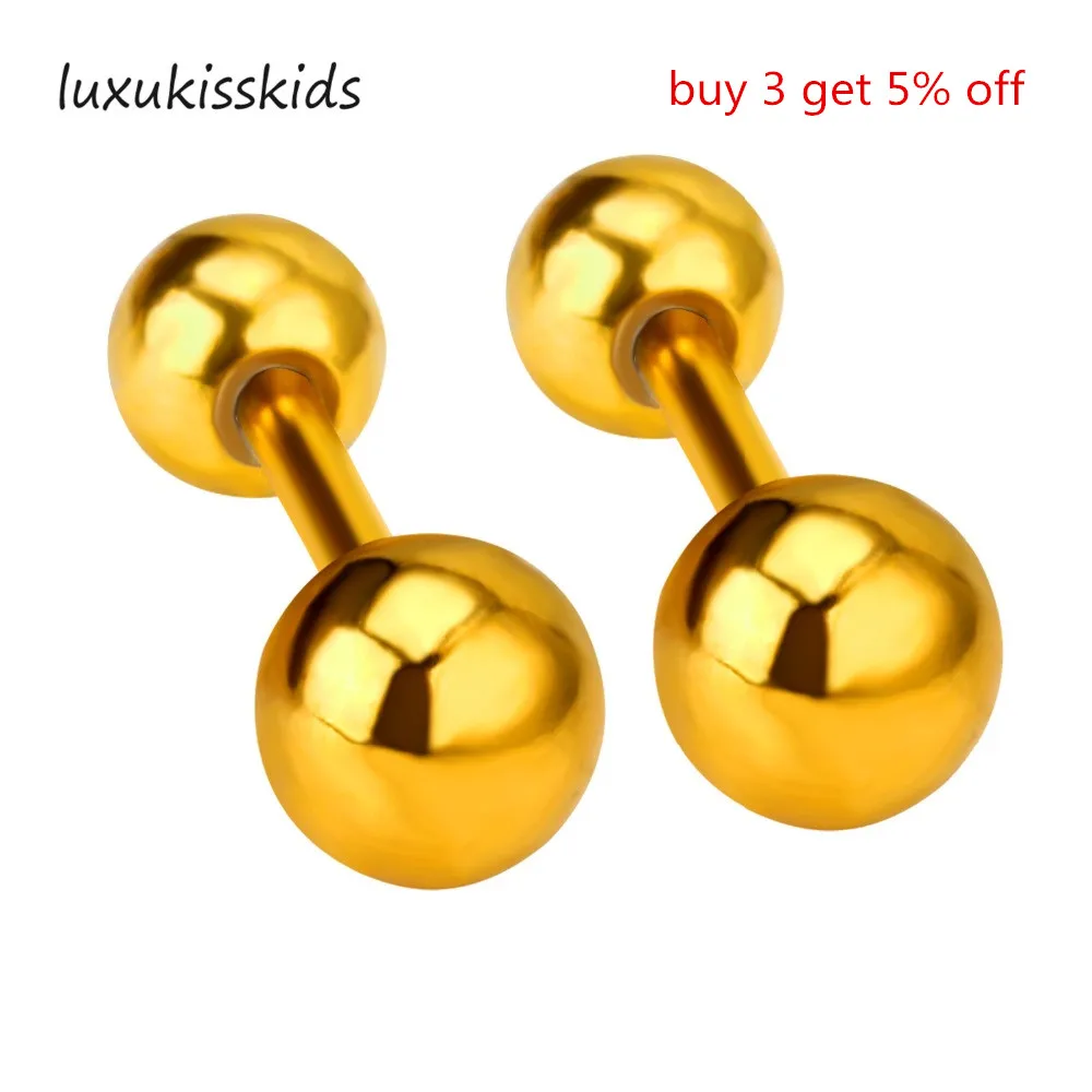 LUXUKISSKIDS шарики Золотой пирсинг серьги для женщин и детей мужские серьги-гвоздики