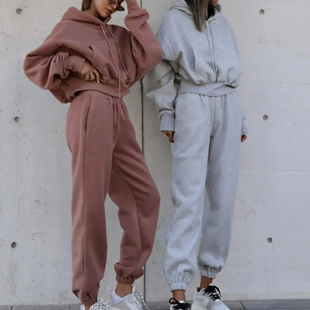 Свитшот и спортивные штаны для женщин однотонный комплект с капюшоном большими