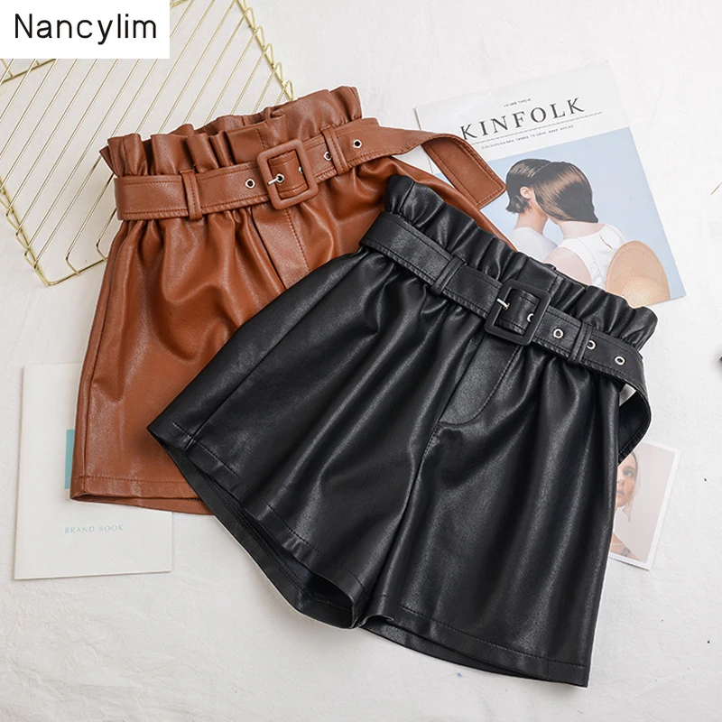 Размера плюс с эластичной резинкой на талии кожаные шорты для женщин новые осень