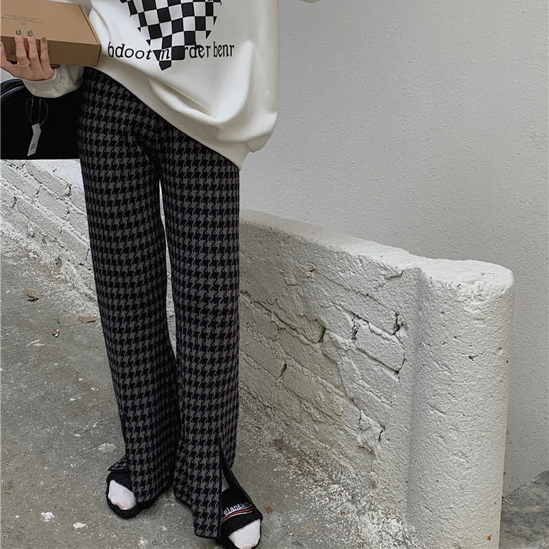 Женские трикотажные брюки с широкими штанинами высокой талией | Женская одежда