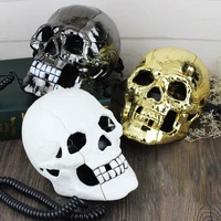 mini corded phone creative skull head ghost telephone eyes with led flashing light audio pulse dialing decoration for home