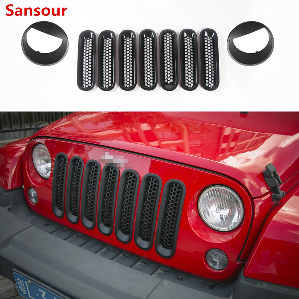 Гоночные грили для Jeep Wrangler JK 2007 + Автомобильная передняя вставка сотовая решетка