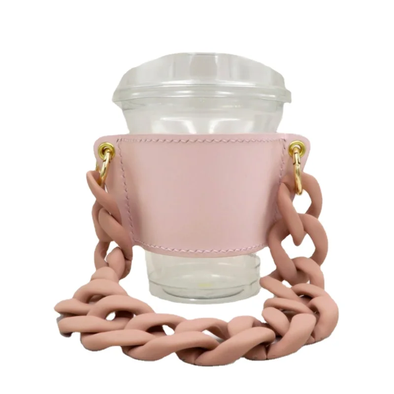

New 350ml Chain Portable Coffee Cup Holder, Hanging Portable Cup Paper Cup Leather Case, Milk Tea Beverage Cup Bag