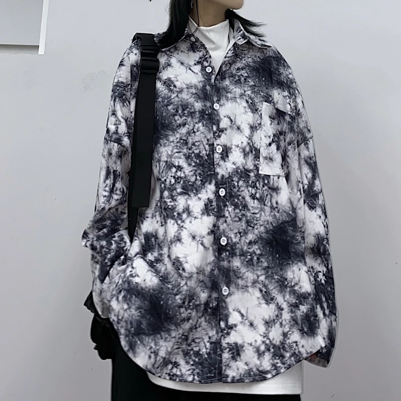 

Streetwear Loose Print Ins Women's Clothing Shirts Hipster Fashion Turn-down Collar Tops Female Oversize Blusas Mujer De Moda
