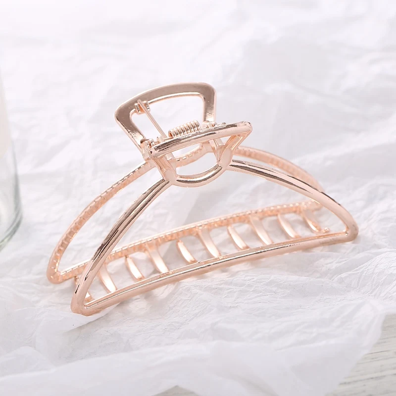 1-L-rose gold Геометрические зажимы для волос для женщин и девушек, металлические заколки для волос в форме краба Луны, заколки для волос, твердая цветная Шпилька, аксессуары для волос большого размера - Цвет: 1-L-rose gold