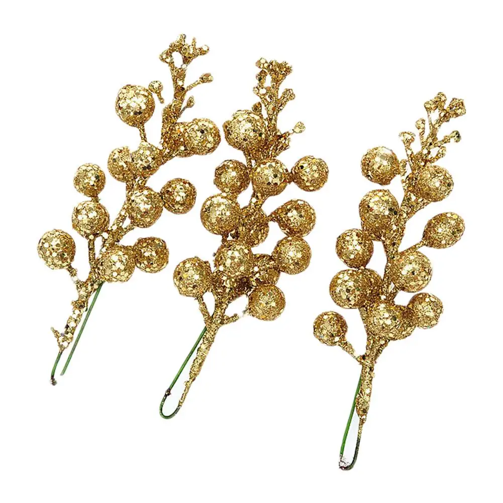 3PCS/Set Christmas Tree Decoration Wreath Rattan Decorative Accessories Gold Glitter Sequins Simulation Cherry Berries | Дом и сад