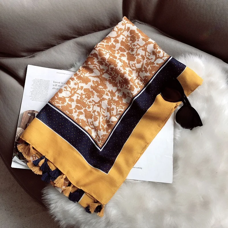 2021 модный шарф из вискозы с кисточками и цветочной цепочкой в Испании мягкие