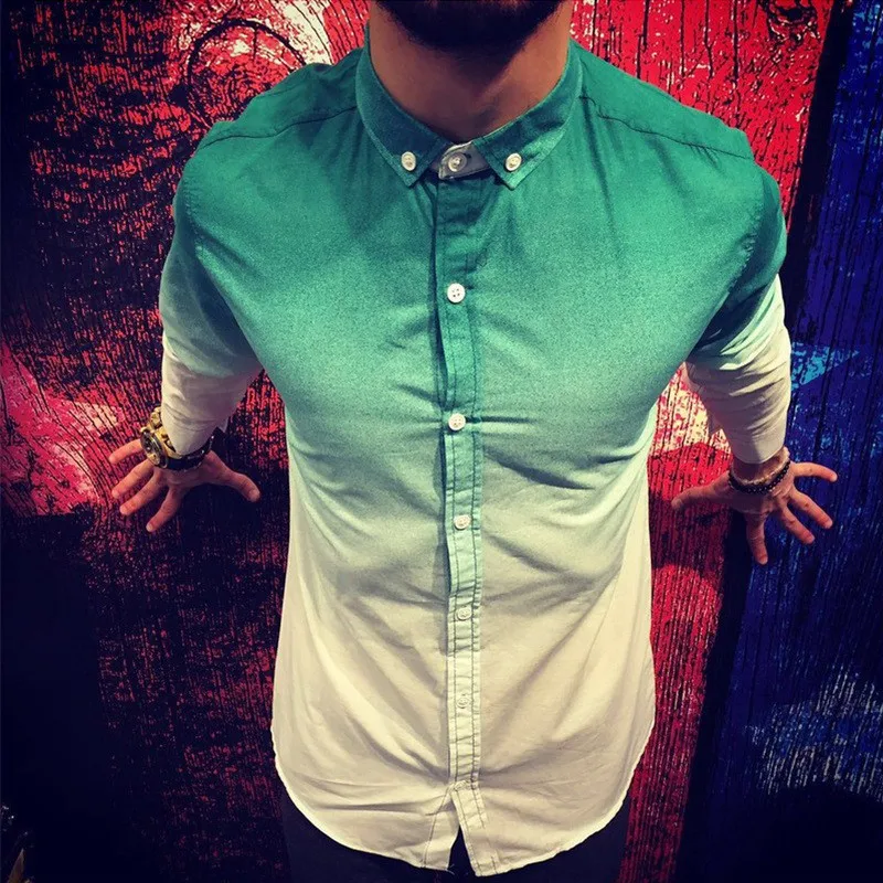 Мужская рубашка-поло GYMOHYEAH быстросохнущая с градиентом и длинным рукавом осенняя