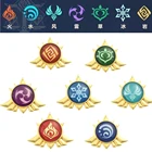 Аниме Genshin Impact брошь семь элементов Waterweed Thunder Rock Fire Wind Ice металлический значок на лацкан ювелирные аксессуары