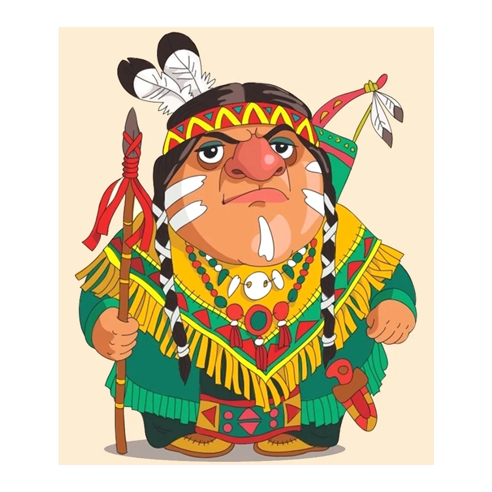 Алмазная живопись с индейцами и воинами мультяшный персонаж Круглая Полная