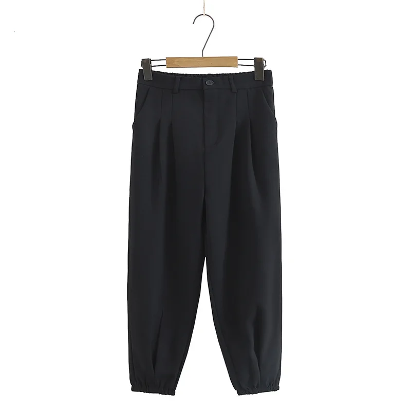 

Простые однотонные серые и черные штаны для офиса, элегантные длинные шаровары с эластичным поясом, размера плюс, XL-5XL