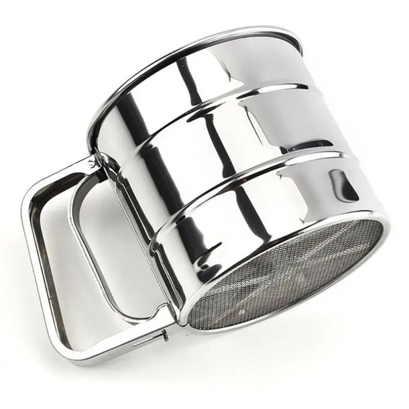 Кухня Нержавеющая сталь мукопросеиватель Портативный дома ручной сетчатая мука