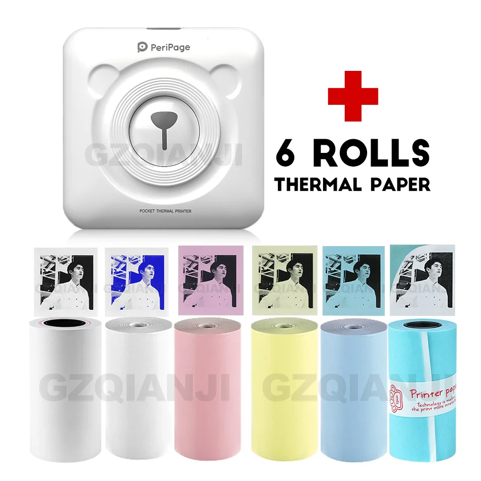 White-6-ROLLS Paper Фото портативный термальный Bluetooth 58 мм мини беспроводной POS Термальный фотопринтер для Android IOS мобильный телефон - Цвет: White-6-ROLLS Paper
