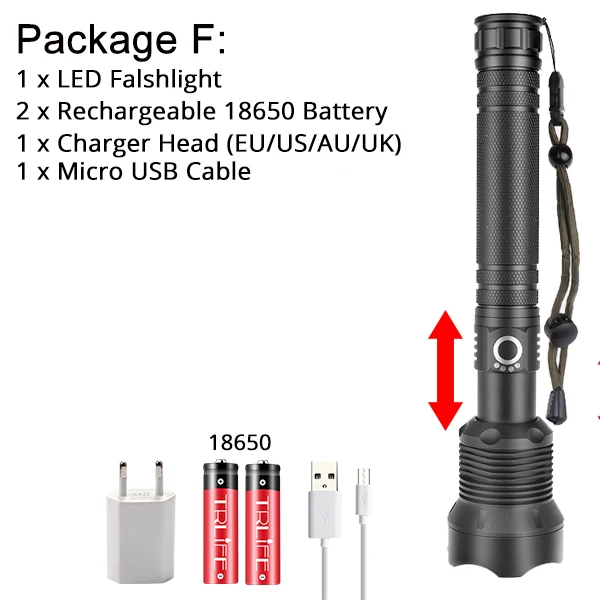 Tactical XHP70.2 LED Flashlight Most Powerful XLamp XHP50 Rechargeable USB Zoom Torch XHP70 18650 26650 Hunting Lamp SelfDefense - Испускаемый цвет: Package F