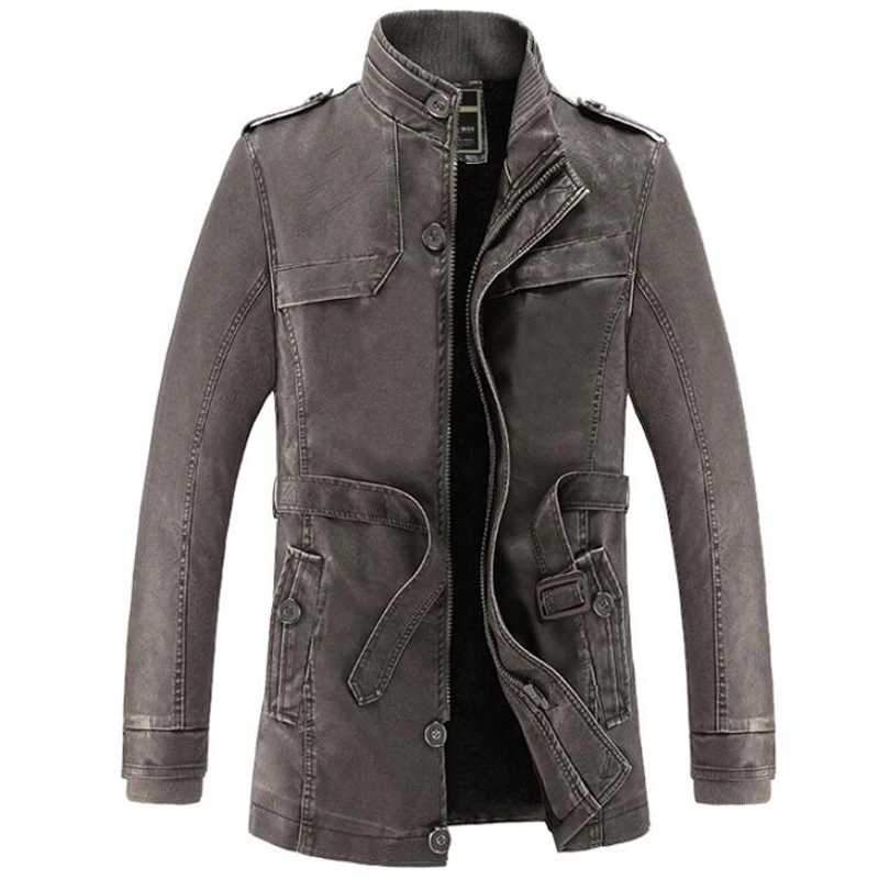 

PU Leather Jacket Men Winter Windproof Fleece Warm Coat Men Stand Collar Soft Faux Leather Jackets Outwear Windbreaker Clothes