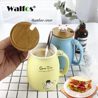 walfos new sesame cat heat resistant cup color cartoon with lid cup kitten milk coffee ceramic mug children cup