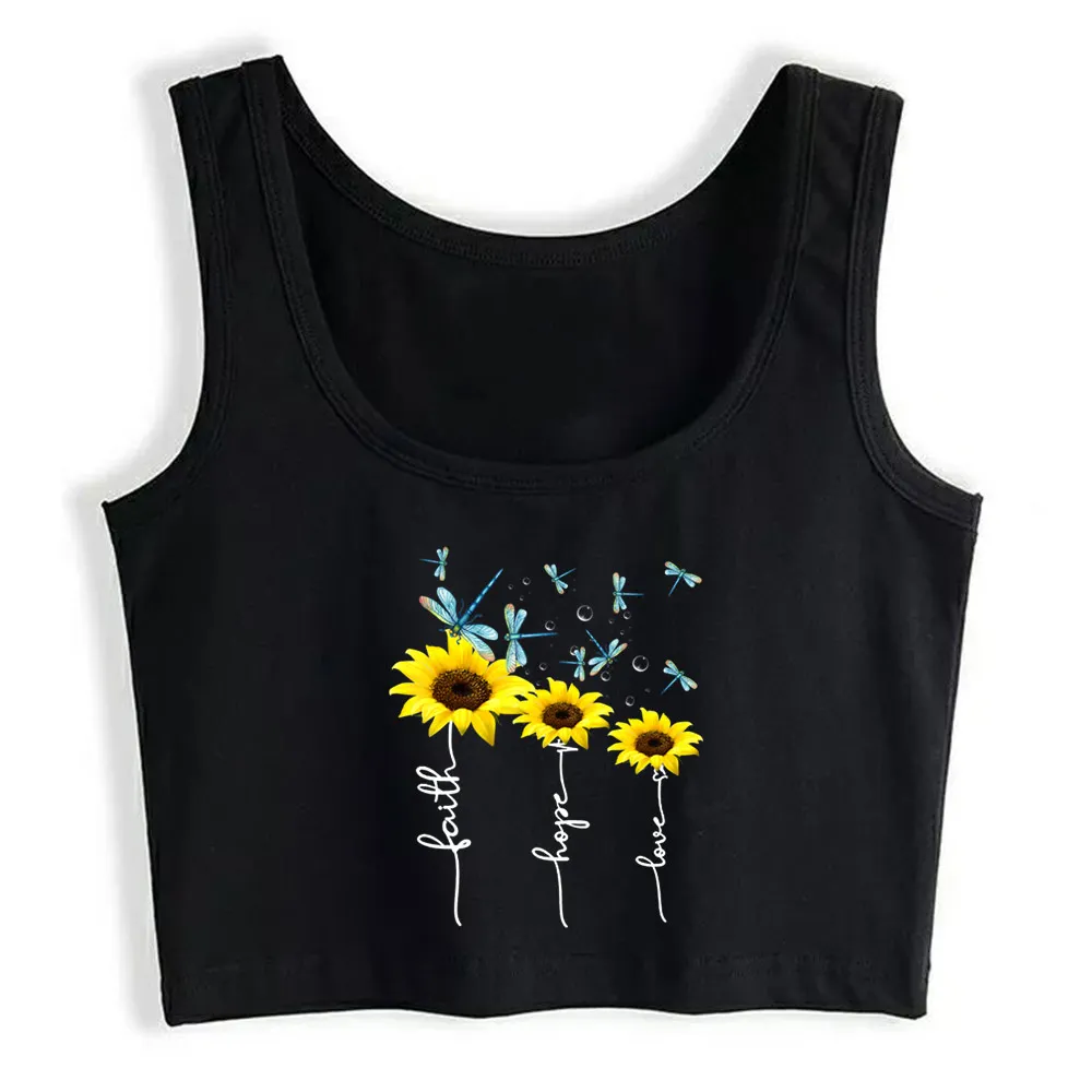 

Crop Top Female Faith hope love sunflower Casual Vintage Custom Tops Women