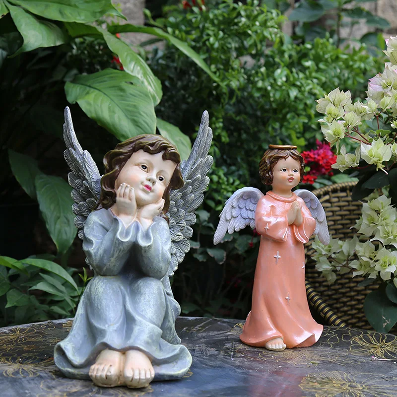 resin statue European-style little angel Figurines country landscape sculpture outdoor Courtyard gardening decoration gift a0320