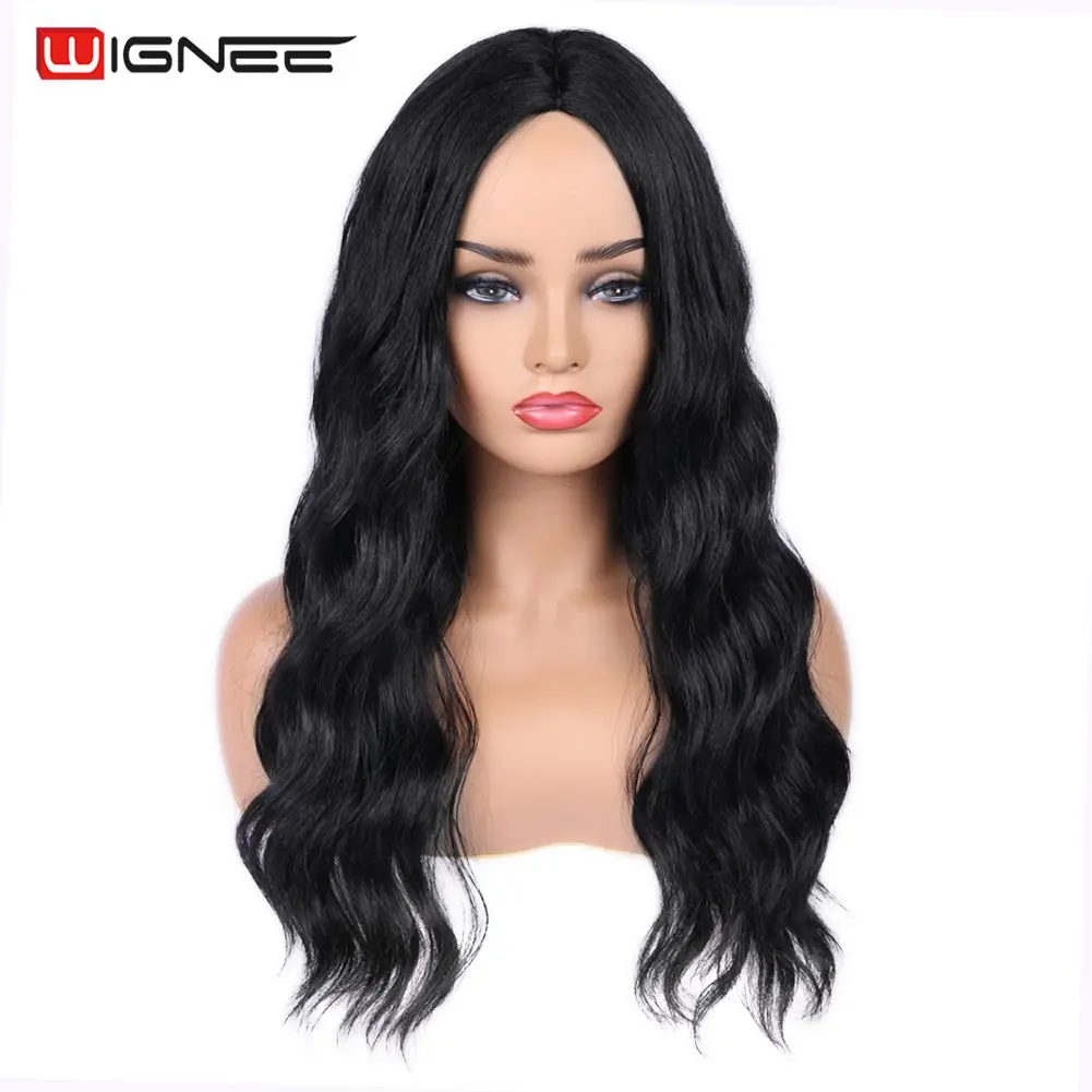 Wignee парики из искусственных волос без шапочки-основы Волнистые черный парик из натуральных волос вечерние парики