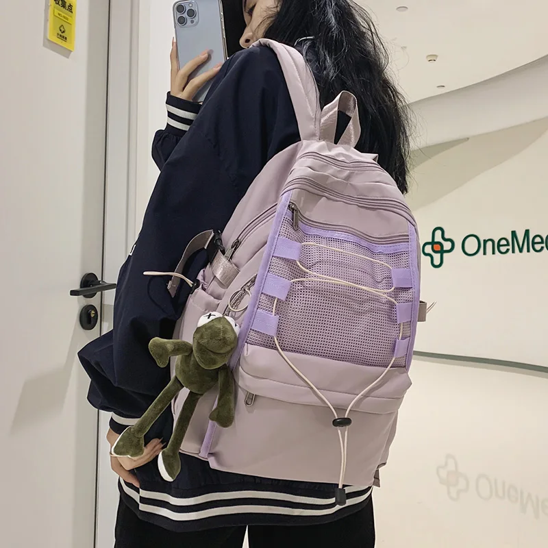 

2021 New Leisure Net Pocket Backpack Unisex Large-Capacity Travel Backpack Fashion Schoolbags For Young Female College Students