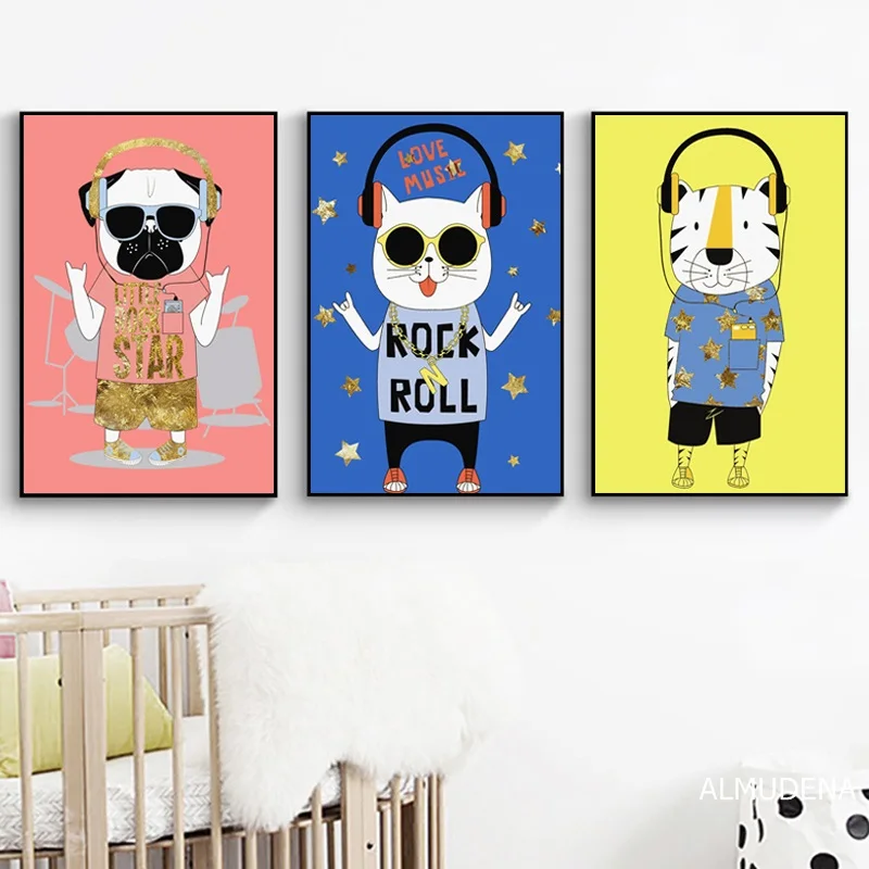 Модный постер в скандинавском стиле с животными милая собака кошка искусство на