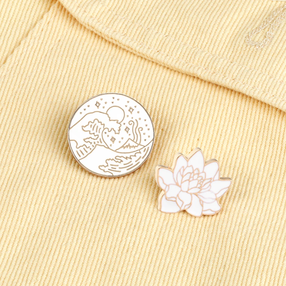 Высокое качество цветок волна эмаль булавки простой белый цвет отворот булавка