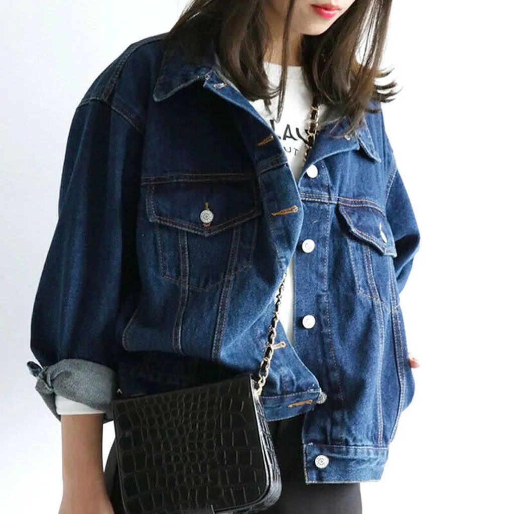 Women Denim Jacket Faded Ripped Fitted Vintage Boyfriend Oversized Casual Autumn Winter Womens Gril Coat A40# | Женская одежда