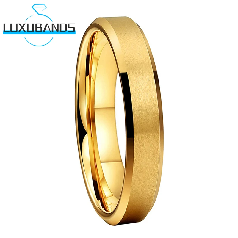 

Женские золотые обручальные кольца 4 мм для мужчин, обручальные кольца со скошенными краями из вольфрама, матовые удобные обручальные кольц...