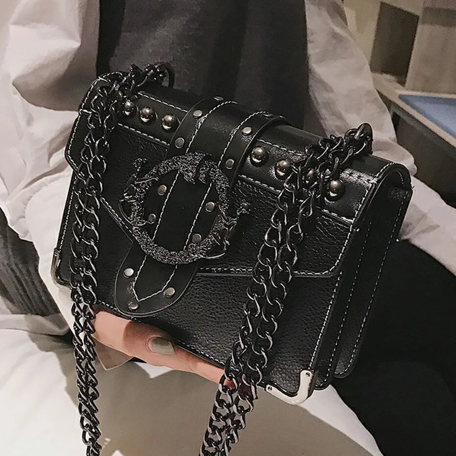 

European Fashion Female Square Bag 2021 New Quality PU Leather Women's Designer Handbag Rivet Lock Chain Shoulder Messenger bags