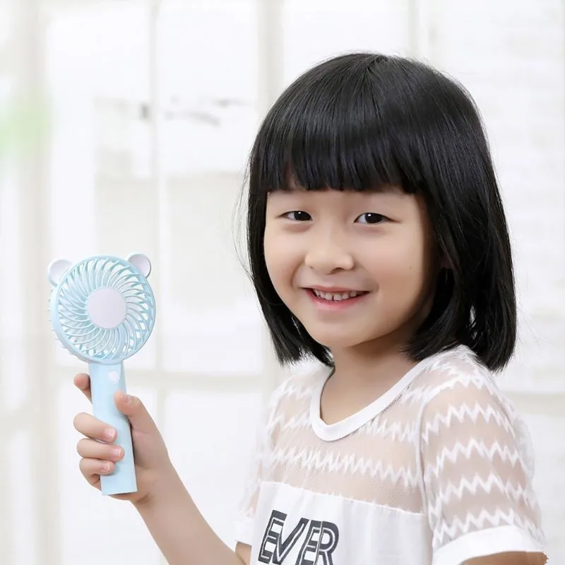 

Bear Air Fan Cute Cartoon Handheld USB Rechargeable Fans LED Light Portable Air Cooling Fan Mini Ventilador Desktop