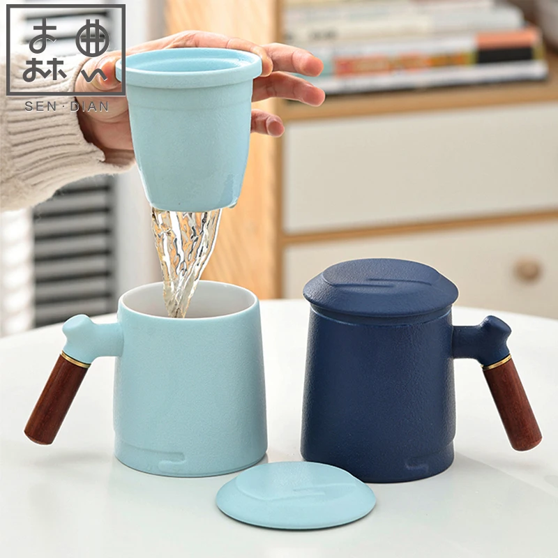 SENDIAN Ceramic Integrated Filter Tea Cup Handmade Boutique Mug With Lid 2021 New Hot Office Home Kitchen Accessories | Дом и сад