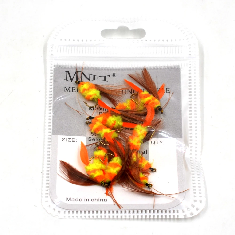MNFT 10Pcs Yellow Orange Feather Wings Insects Body Nymph Lures Fly Hooks Fishing Flies Mayfly 10# | Спорт и развлечения