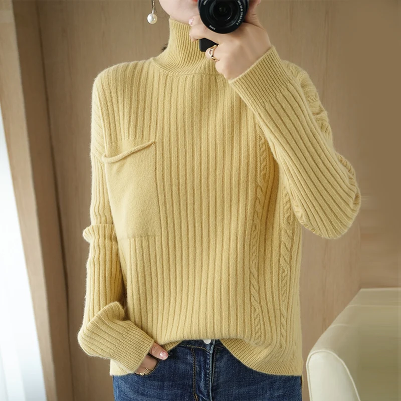 adohon 2020 woman winter 100% Cashmere sweaters autumn knitted Pullovers High Quality Warm Female thickening Turtleneck
