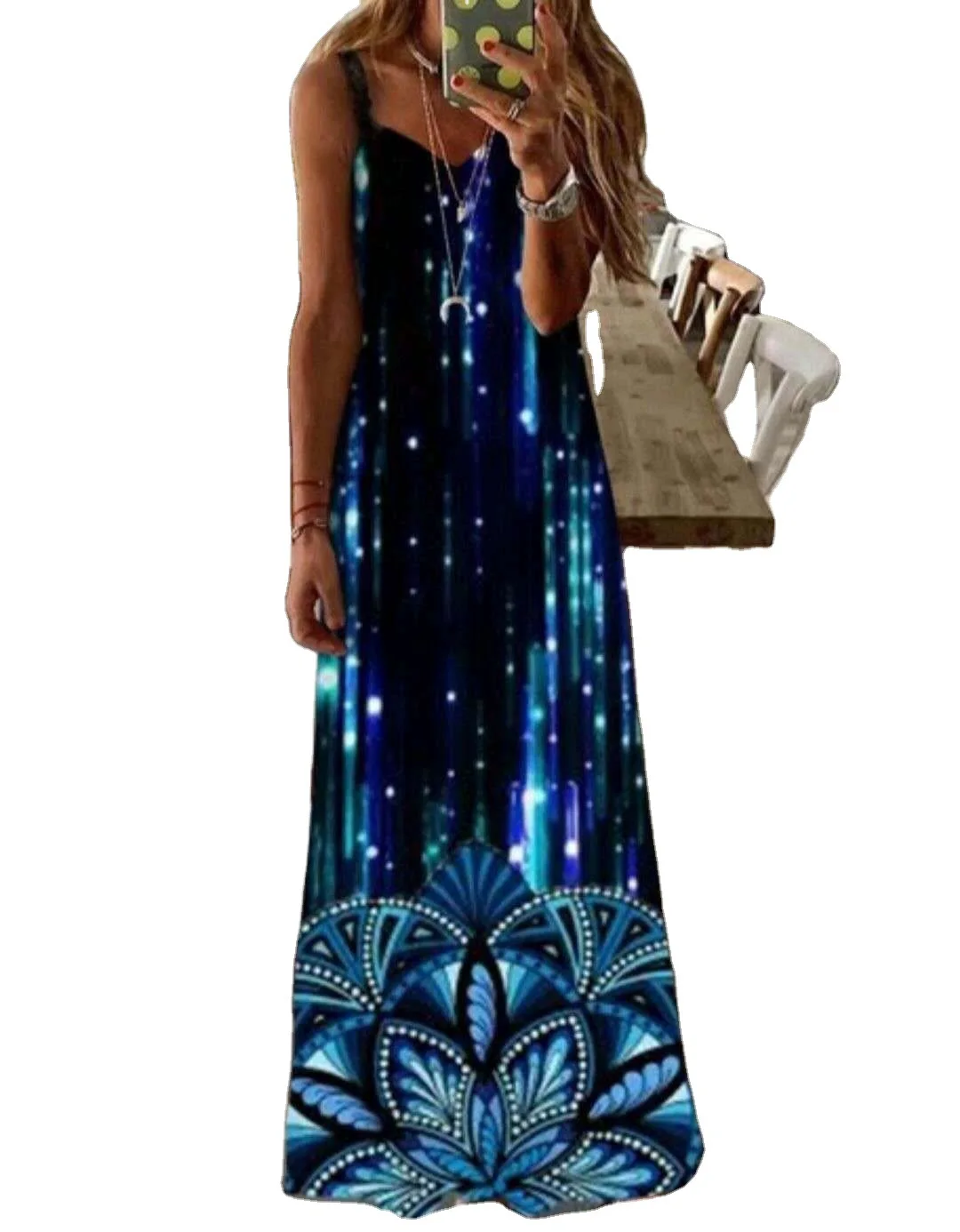 

2021 summer new hot sale five-color luminous printing sling dress in stock