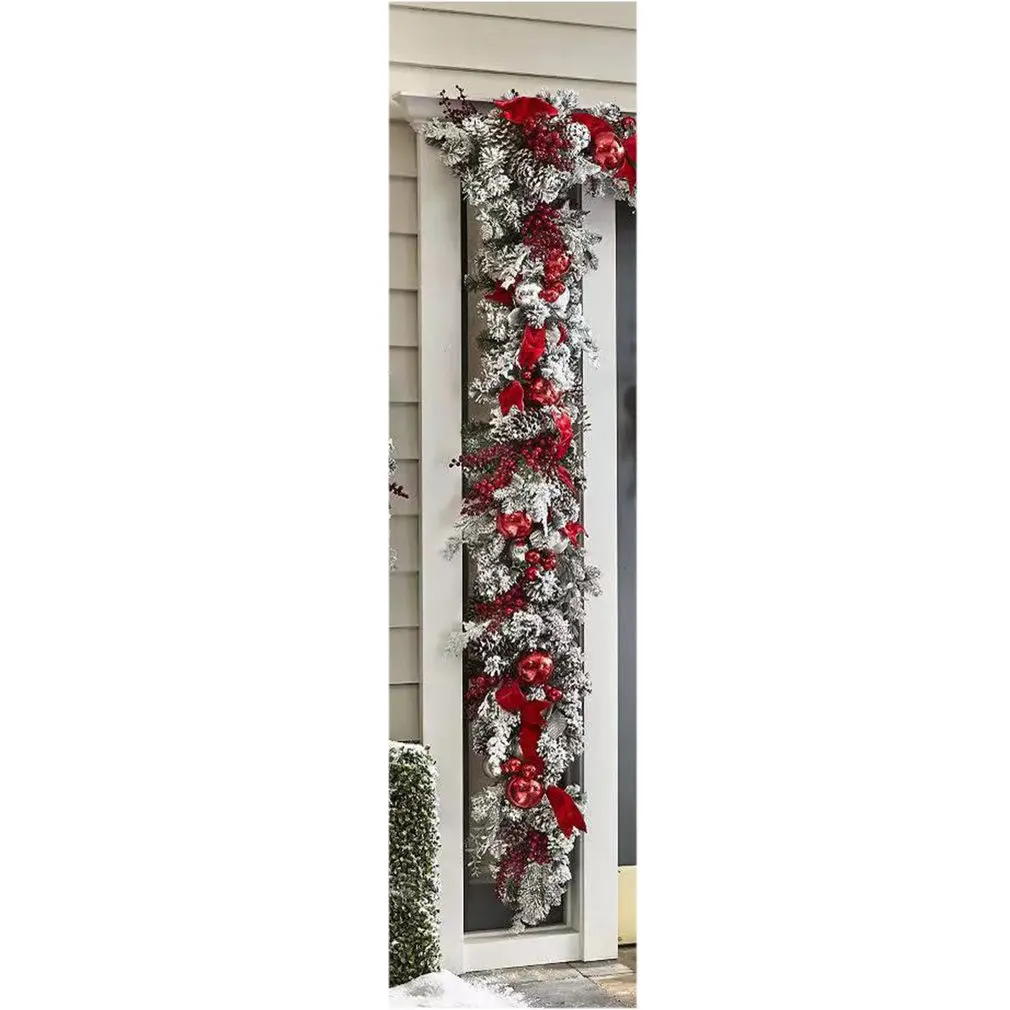 

Decorative Christmas Flocking Rattan For Front Door Red And White Holiday Border For Hanging On Wall Decoration