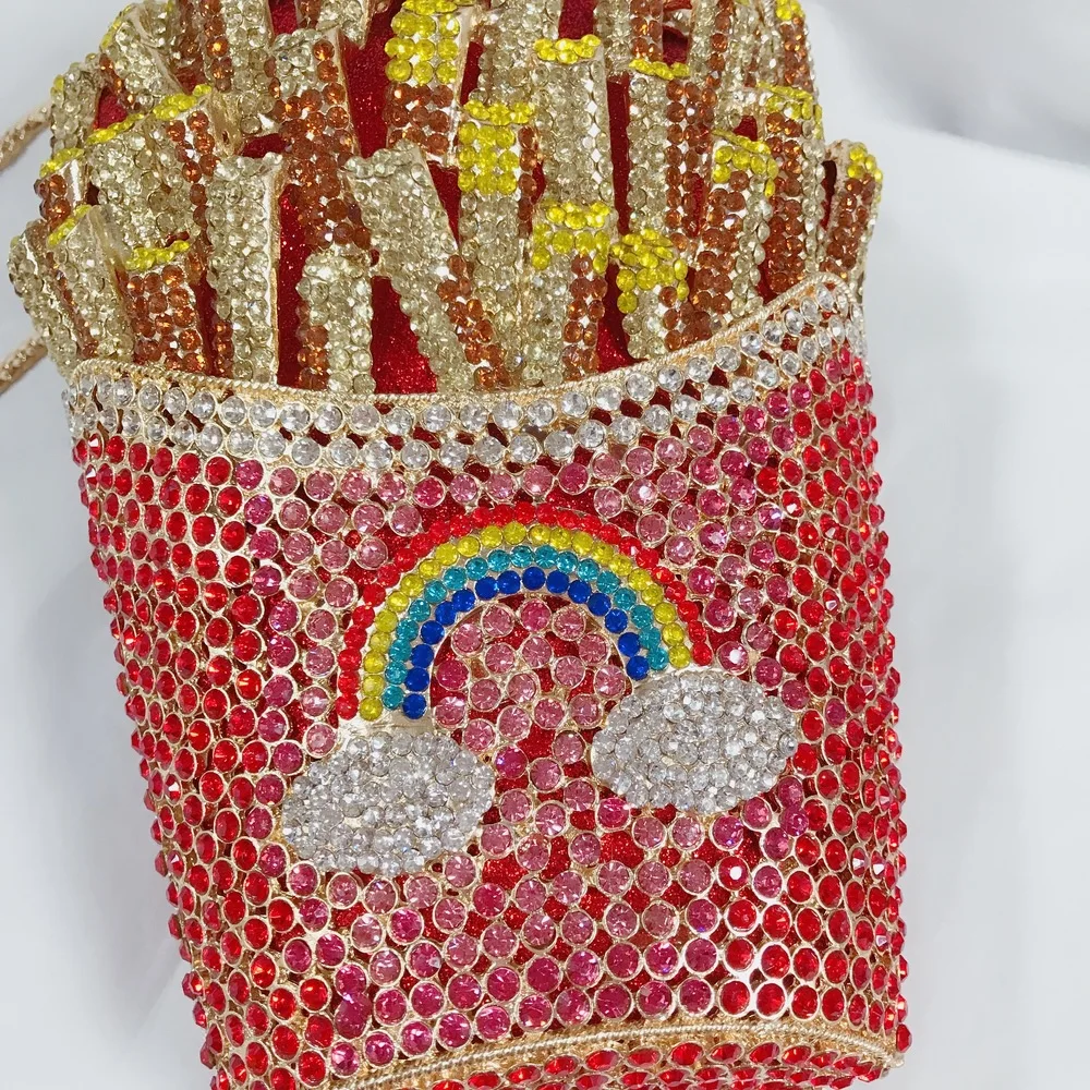 

YD French Fries Diamond Bag European And American Crystal Clutch Bag Metal Set Diamond Evening Bag Women handbags Phone Purse